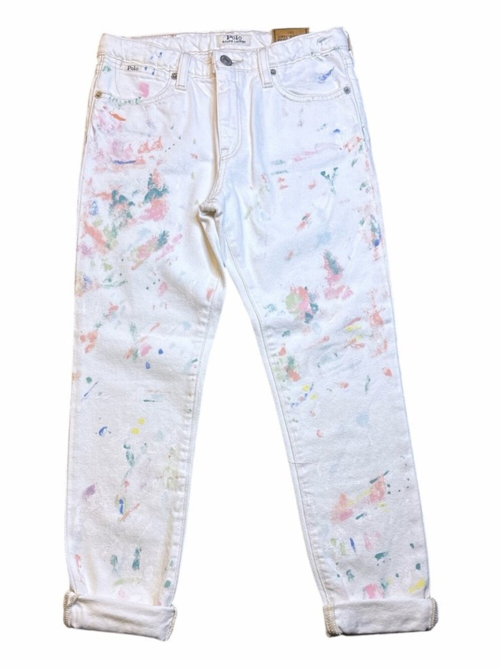 Polo Ralph Lauren Girls Astor Slim Boyfriend Paint Splatter Jeans Size 10 NWT